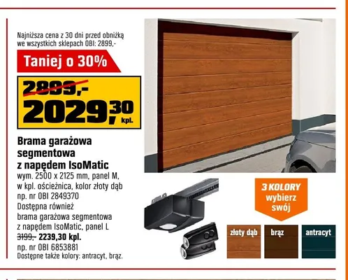 Brama garażowa segmentowa z napędem IsoMatic panel M promocja w OBI