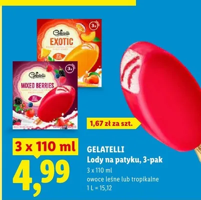 Lody na patyku Gelatelli tropikalne 3-pak promocja w Lidl