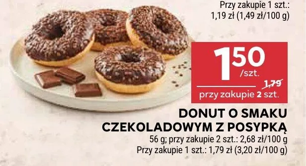 Donut o smaku czekoladowym z posypką promocja w Stokrotka