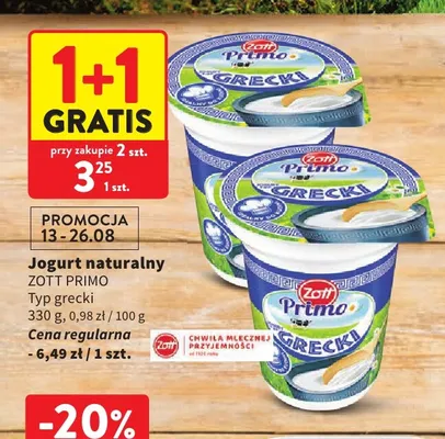 Jogurt naturalny Zott Primo Typ grecki promocja w Intermarche