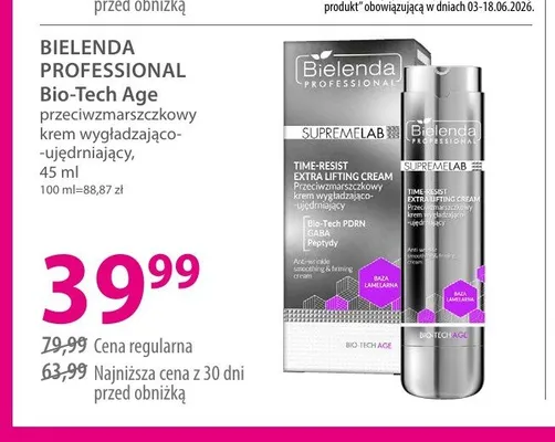 Przeciwzmarszczkowy krem wygładzająco-ujędrniający BIELENDA PROFESSIONAL Bio-Tech Age promocja w Hebe