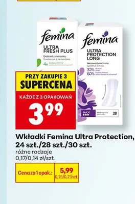 Wkładki Femina Ultra Protection 30 szt. promocja w Biedronka