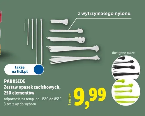 Zestaw opasek zaciskowych 250 elementów Parkside promocja w Lidl