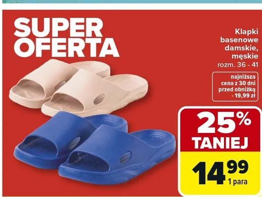 Klapki basenowe damskie, męskie promocja w Carrefour