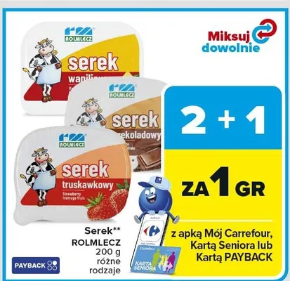 Serek Rolmlecz różne rodzaje waniliowy, czekoladowy, truskawkowy promocja w Carrefour Market