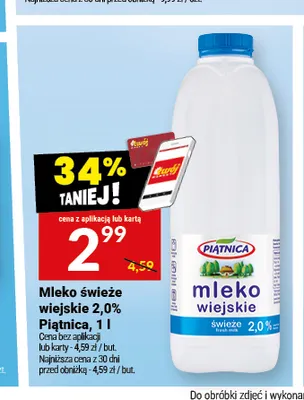 Mleko świeże wiejskie Piątnica 2,0% promocja w Twój Market