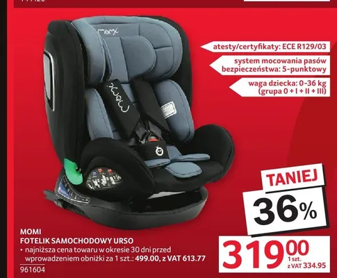 Fotelik samochodowy MoMi Urso promocja w Selgros