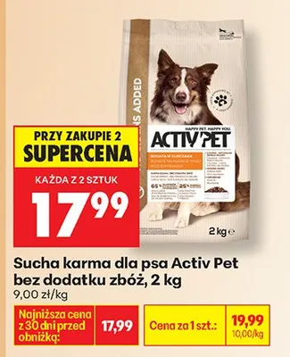 Sucha karma dla psa Activ Pet bez dodatku zbóż promocja w Biedronka