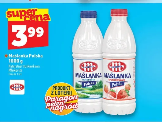 Maślanka Polska truskawkowa Mlekovita promocja w TOPAZ
