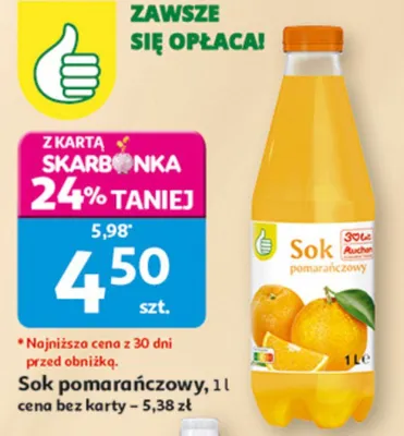 Sok pomarańczowy Auchan 1l promocja w Auchan