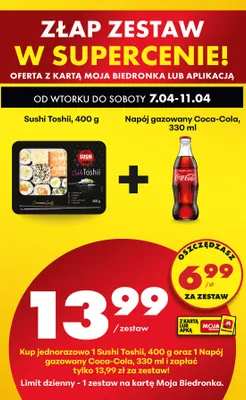 Zestaw: sushi 400g + napój gazowany 330ml promocja w Biedronka