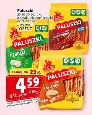 Paluszki o smaku zielonej cebulki Lajkonik promocja w Prim Market