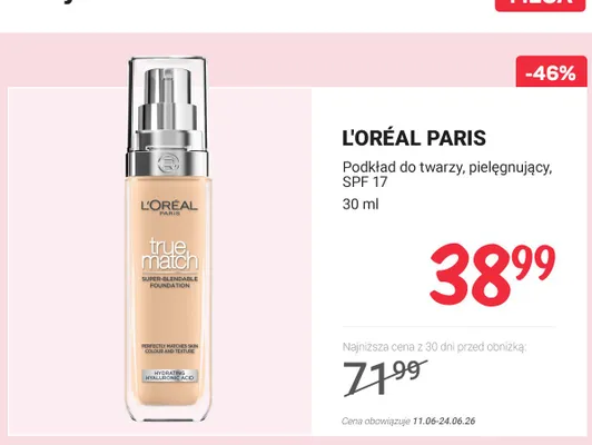 Podkład do twarzy pielęgnujący L'Oréal Paris True Match SPF 17 promocja w Rossmann