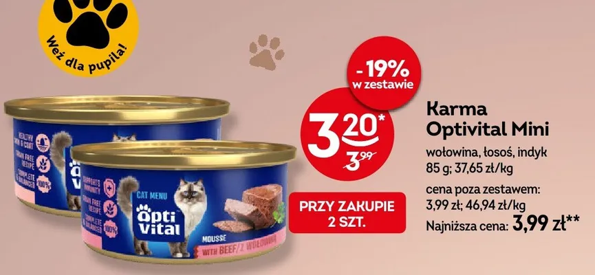 Karma dla kotów Optivital Mini indyk promocja w Żabka