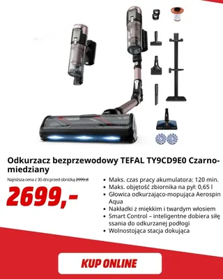 Odkurzacz bezprzewodowy Tefal TY9CD9E0 czarno-miedziany promocja w Media Markt