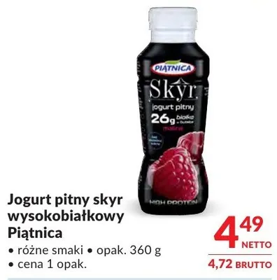 Jogurt pitny skyr wysokobiałkowy Piątnica promocja w Makro