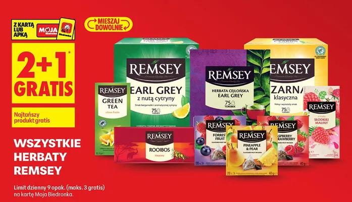 Wszystkie herbaty Remsey 2+1 GRATIS promocja w Biedronka