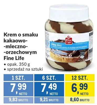 Krem o smaku kakaowo-mleczno-orzechowym Fine Life promocja w Makro