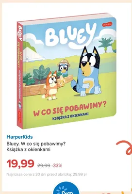 Bluey. W co się pobawimy? Książka z okienkami HarperKids promocja w Smyk