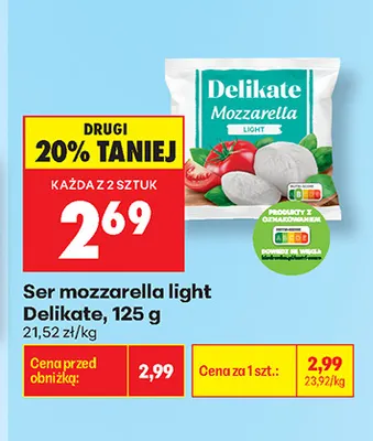 Ser mozzarella light Delikate promocja w Biedronka