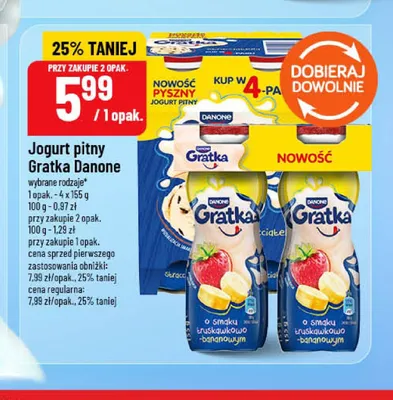 Jogurt pitny Gratka Danone o smaku truskawkowym promocja w POLOmarket