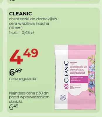 Chusteczki do demakijażu cera wrażliwa i sucha Cleanic promocja w Drogerie Jawa