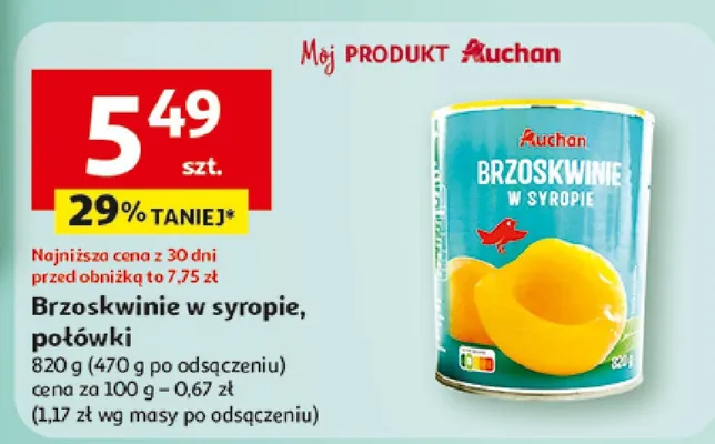 Brzoskwinie w syropie, połówki promocja w Auchan