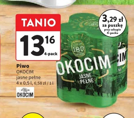 Piwo Okocim Jasne Pełne 4-pak 500 ml promocja w Intermarche