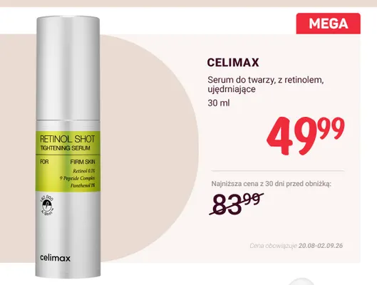 Serum do twarzy z retinolem ujędrniające Celimax Retinol Shot promocja w Rossmann