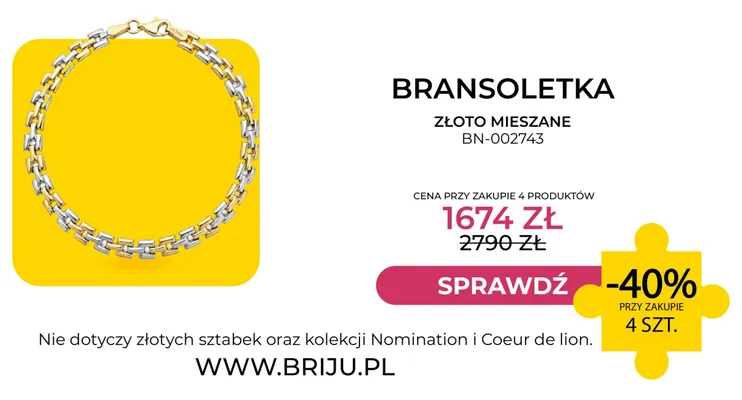 Bransoletka złoto mieszane BN-002743 Briju promocja w Briju