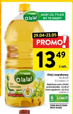 Olej rzepakowy O LA LA! promocja w Intermarche