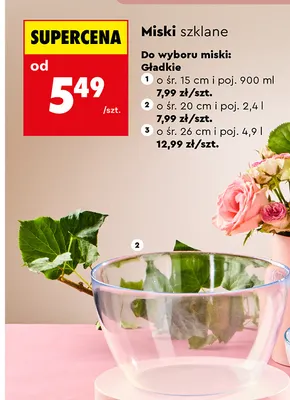 Miska szklana gładka Glasset śr. 20 cm 2,4 l promocja w Biedronka