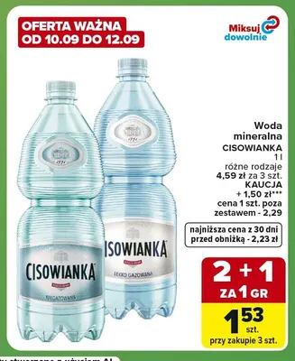 Woda mineralna gazowana Cisowianka lekko promocja w Carrefour Express