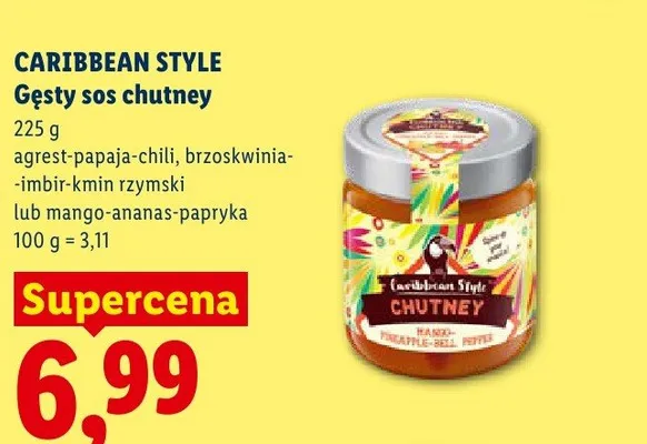 Gęsty sos chutney Caribbean Style agrest-papaja-chili promocja w Lidl