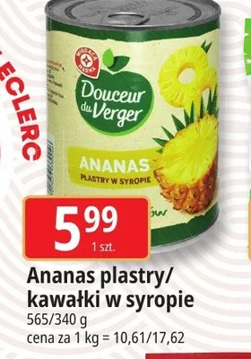 Ananas w plastrach w syropie Douceur du Verger promocja w Leclerc