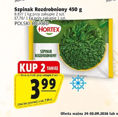 Szpinak rozdrobniony Hortex promocja w Prim Market