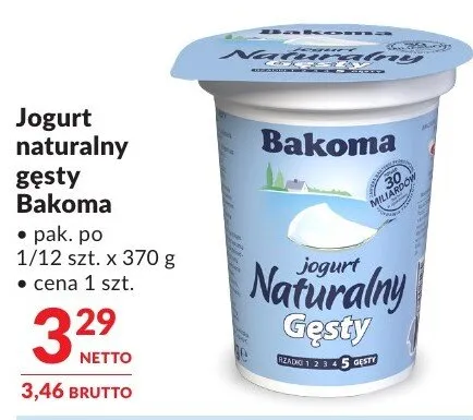 Jogurt naturalny gęsty Bakoma promocja w Makro