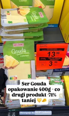 Ser Gouda w plastrach Milsani promocja w Aldi