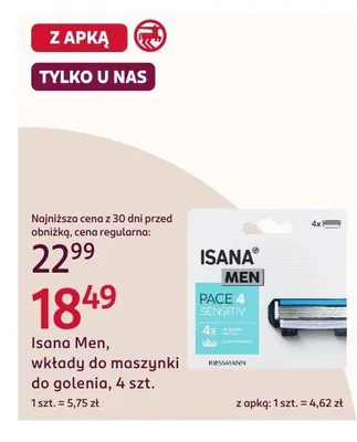 Wkłady do maszynki do golenia Isana Men Pace 4 Sensitive promocja w Rossmann