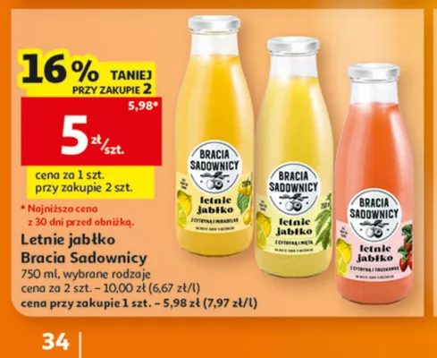 Napój Letnie jabłko z cytryną i mirabelką Bracia Sadownicy promocja w Auchan