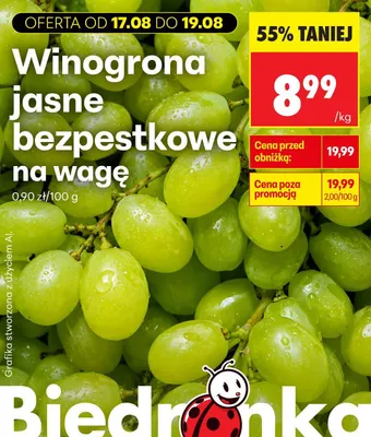 Winogrona jasne bezpestkowe na wagę promocja w Biedronka