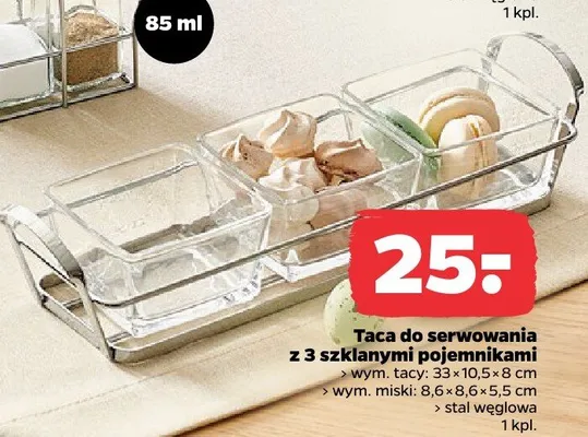 Taca do serwowania z 3 szklanymi pojemnikami promocja w Netto