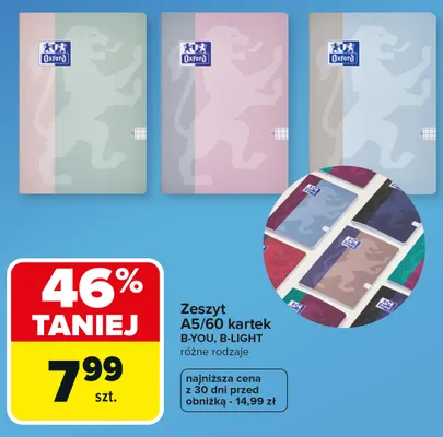 Zeszyt A5 60 kartek Oxford B-LIGHT promocja w Carrefour
