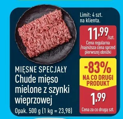 Chude mięso mielone z szynki wieprzowej promocja w Aldi