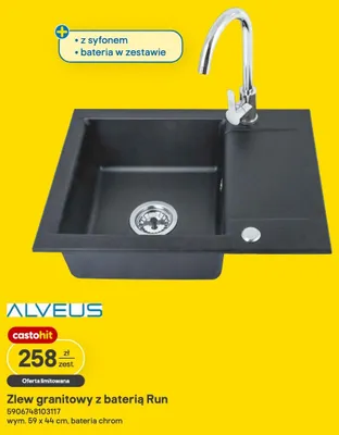Zlew granitowy z baterią Run Alveus promocja w Castorama