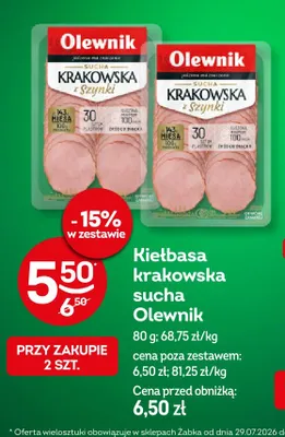 Kiełbasa krakowska sucha Olewnik promocja w Żabka