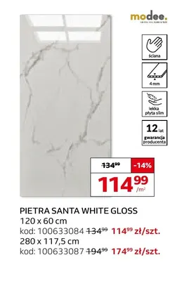 Płyta ścienna mineralna Pietra Santa White Gloss modee. promocja w Komfort
