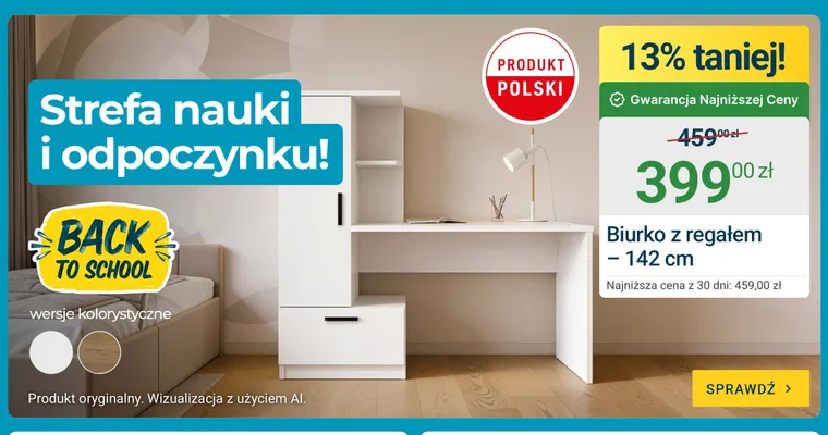 Biurko z regałem 142 cm promocja w ERLI