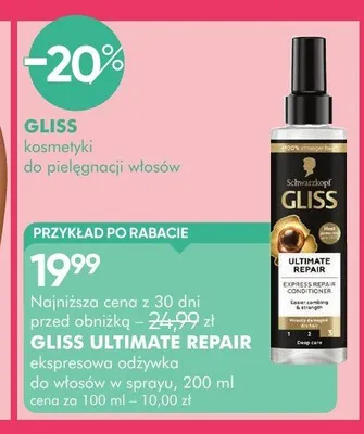 Ekspresowa odżywka do włosów w sprayu Gliss Ultimate Repair promocja w Super-Pharm