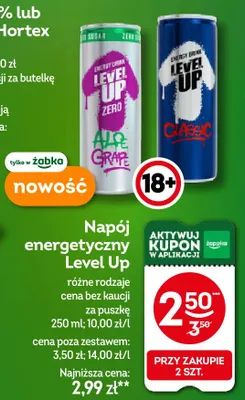 Napój energetyczny Level Up Zero Aloe Grape promocja w Żabka